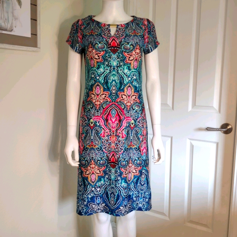 Shelby & Palmer Colorful Boho Print Dress SzS EUC